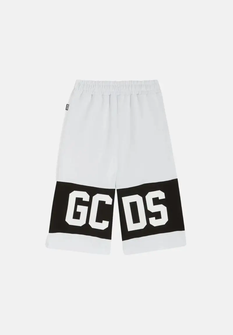 Shorts bianco per bambino e bambina con banda nera e logo miniatura 2