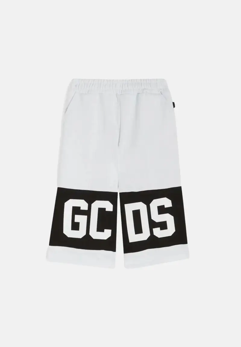 Shorts bianco per bambino e bambina con banda nera e logo