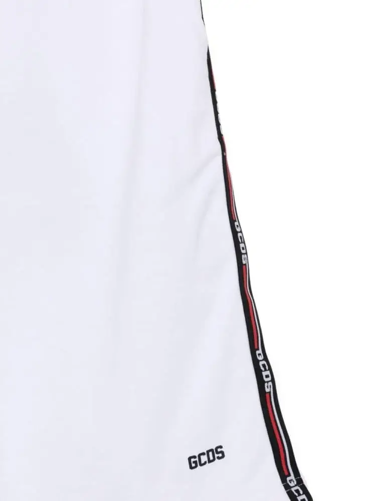 shorts junior in cotone bianco con banda logo miniatura 3