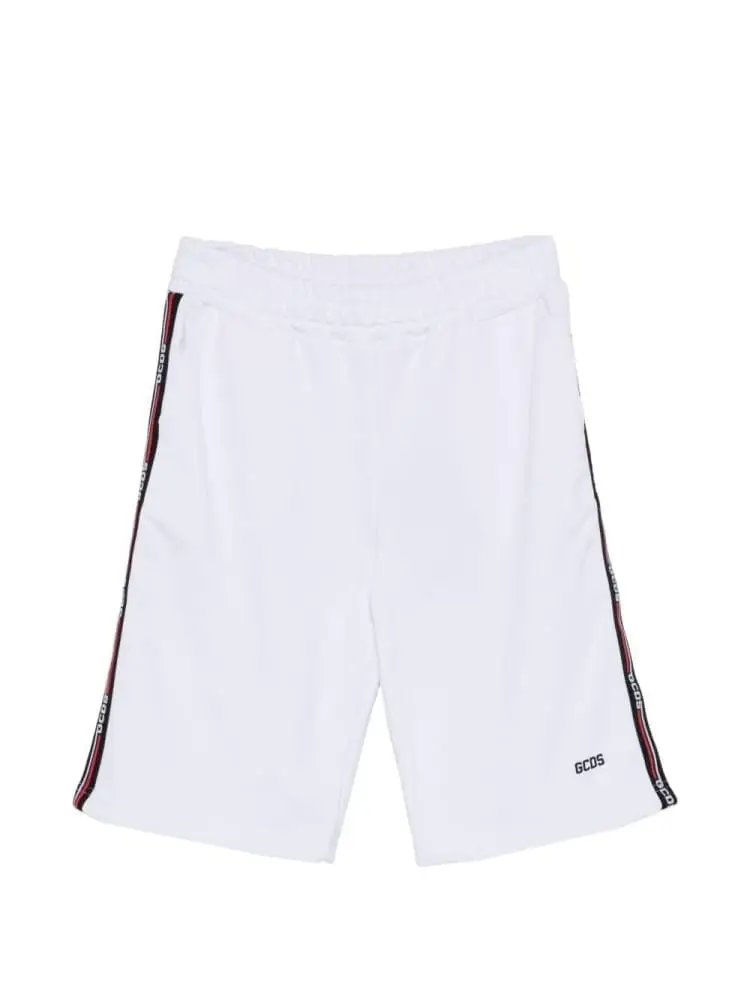 shorts junior in cotone bianco con banda logo
