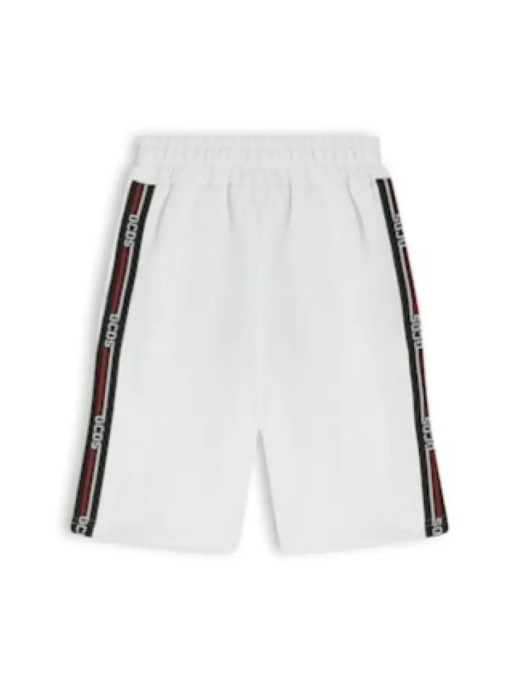 shorts kids in cotone bianco con banda logo laterale miniatura 2