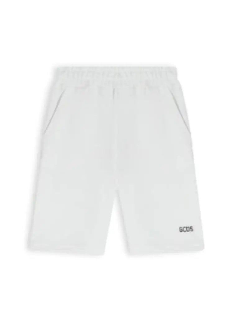 shorts kids in cotone bianco con banda logo laterale