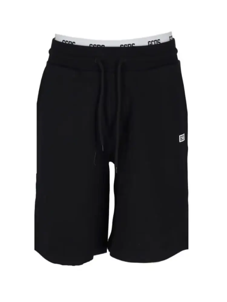 shorts nero con mini logo e fascia lettering in vita