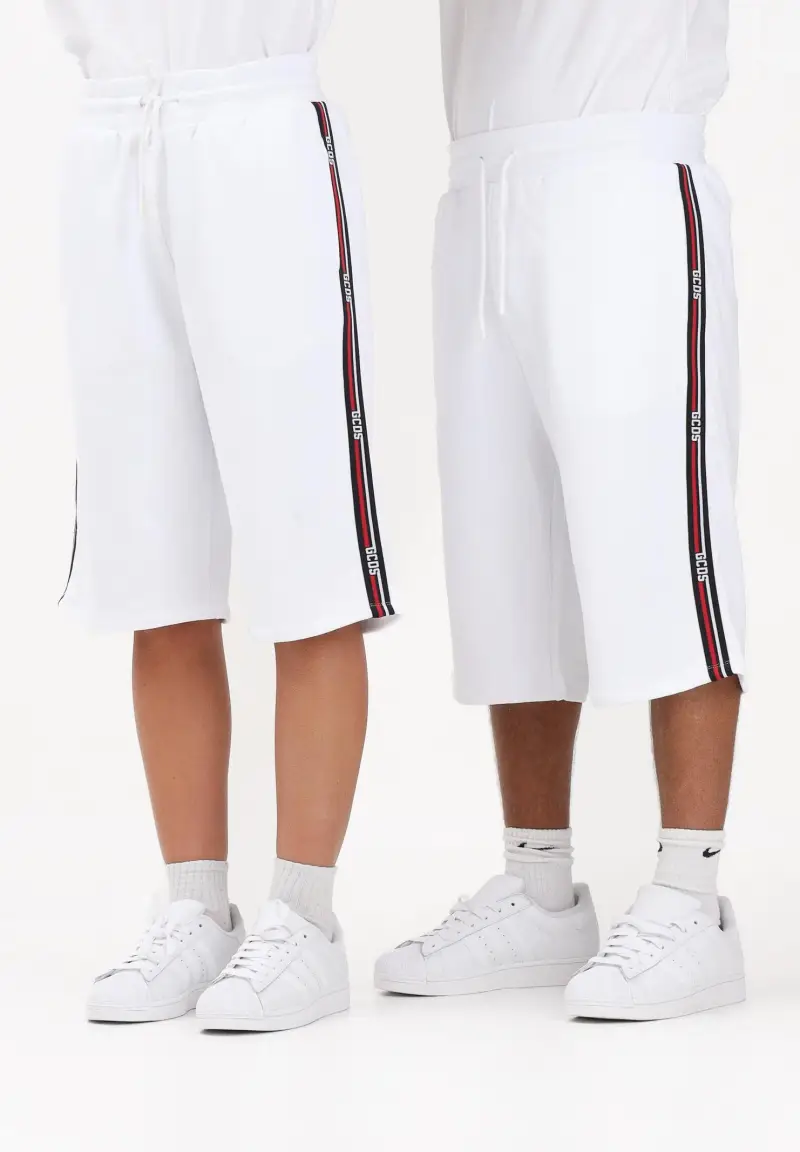 Shorts sportivo bianco per uomo e donna con bande laterali