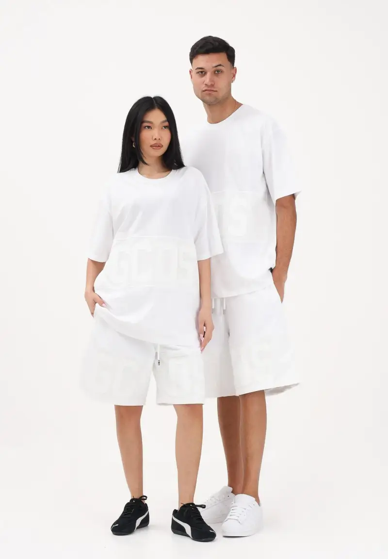 Shorts sportivo bianco per uomo e donna con logo miniatura 2