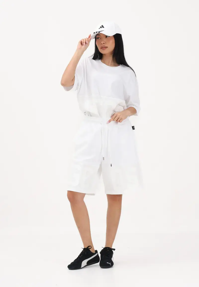 Shorts sportivo bianco per uomo e donna con logo miniatura 3