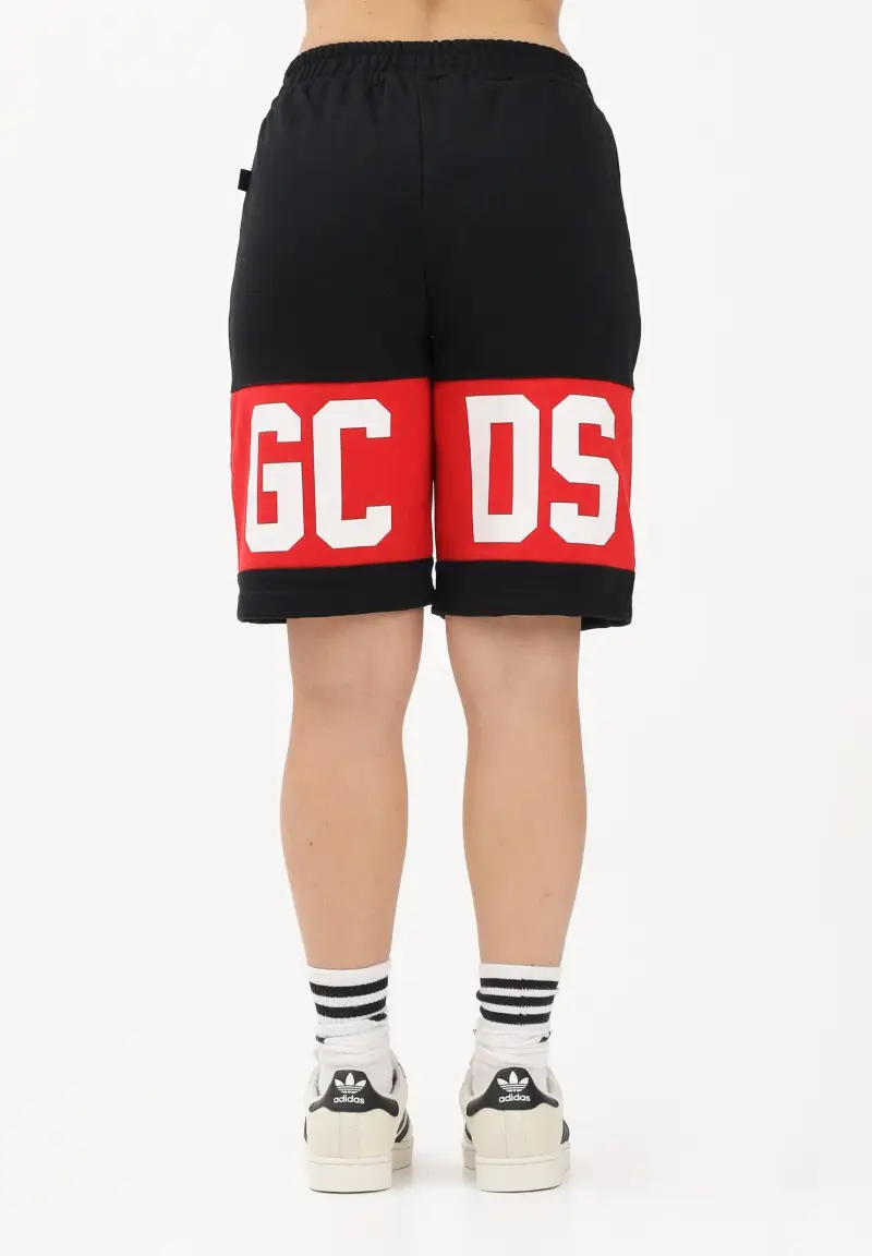 Shorts sportivo nero per donna, ragazzi e bambini con stampa logo miniatura 3