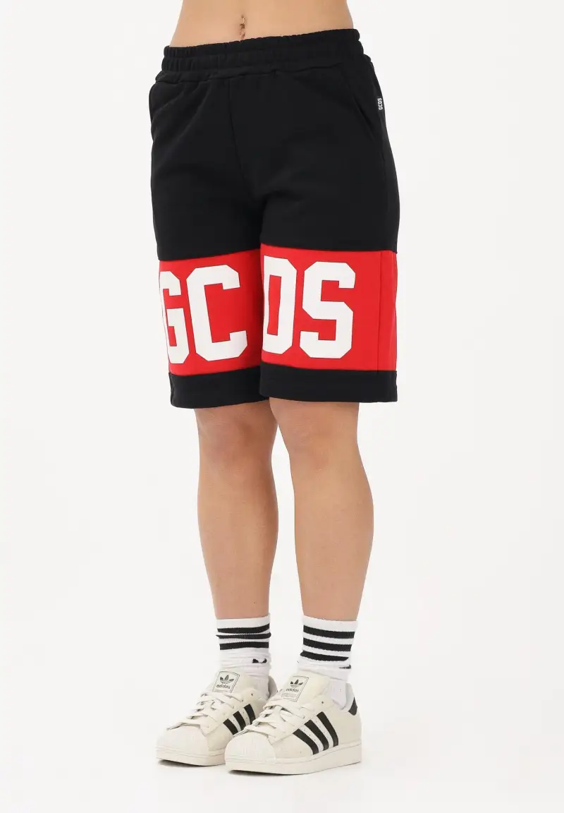 Shorts sportivo nero per donna, ragazzi e bambini con stampa logo