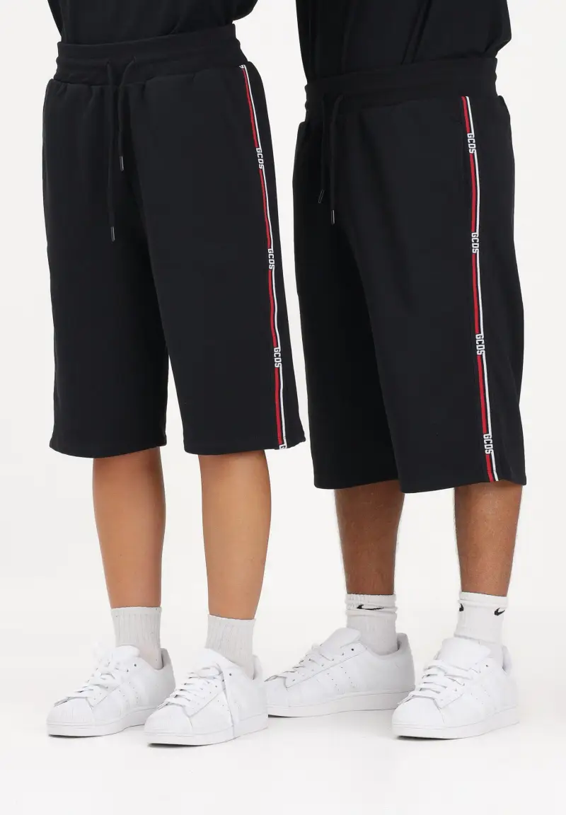 Shorts sportivo nero per uomo e donna con bande laterali