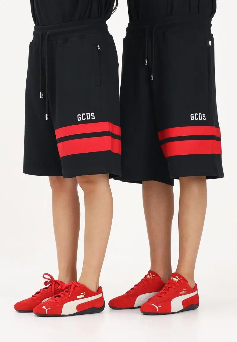 Shorts sportivo nero per uomo e donna con dettagli a contrasto