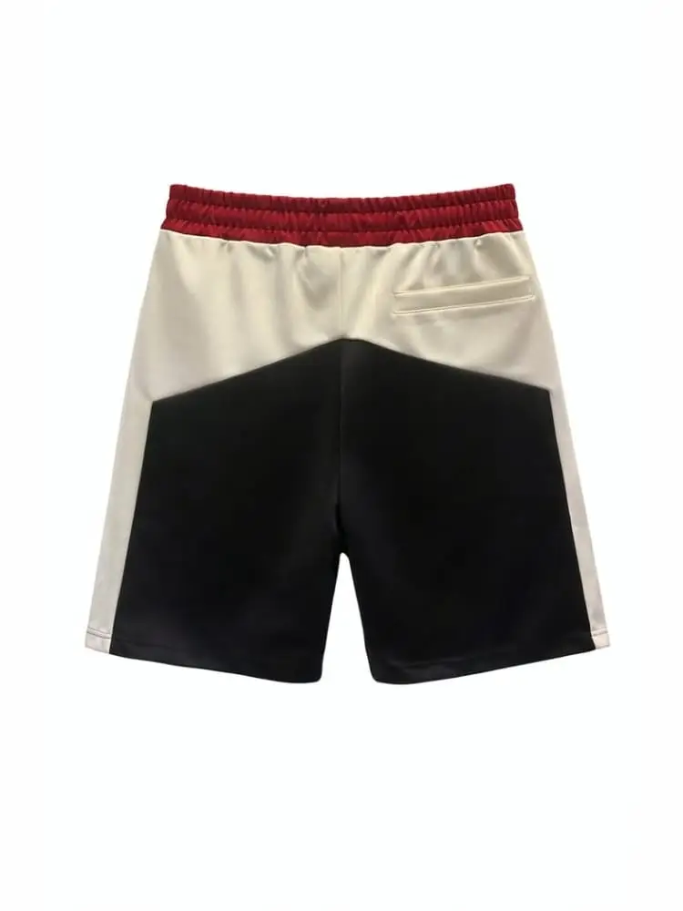 shorts uomo color blok nero rosso con logo miniatura 2