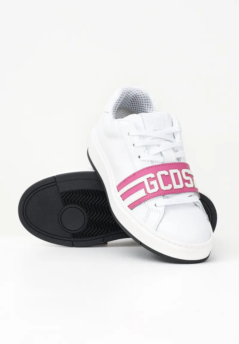 GCDS Sneakers bianche da uomo con fascia a strappo logata miniatura 3