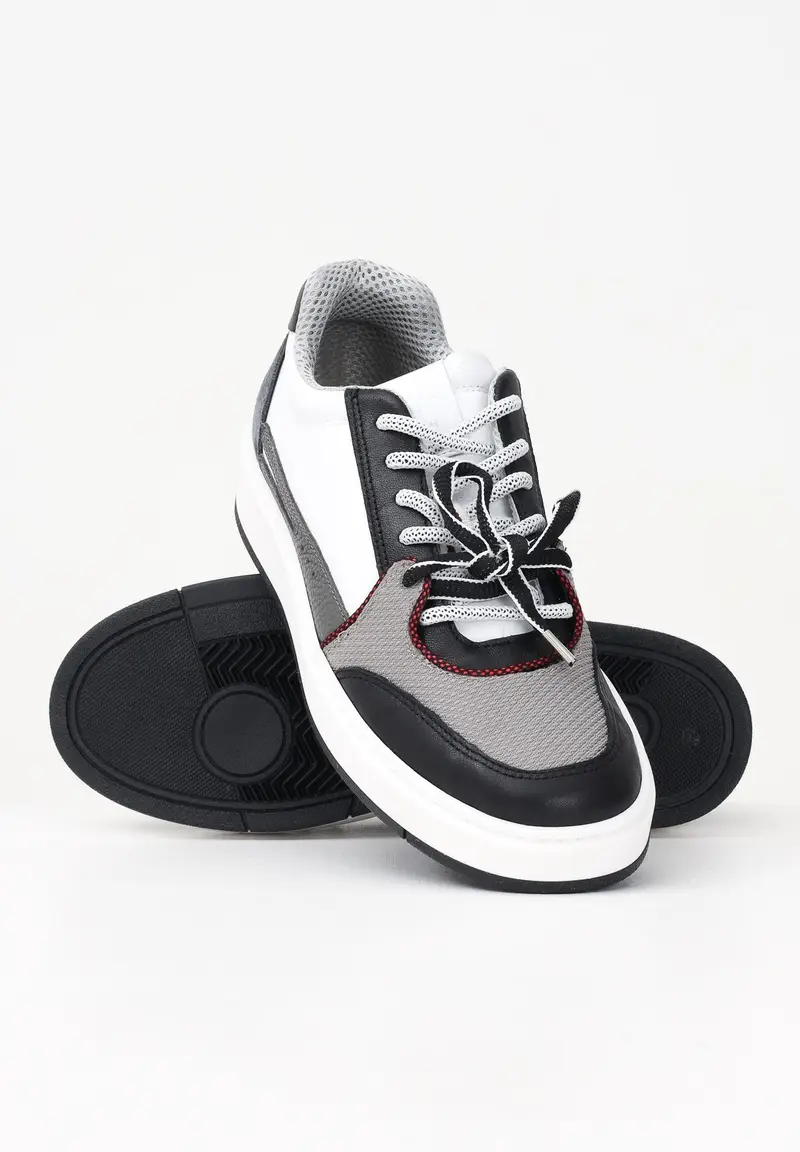 GCDS Sneakers bianche, nere e grigie da uomo con logo miniatura 3
