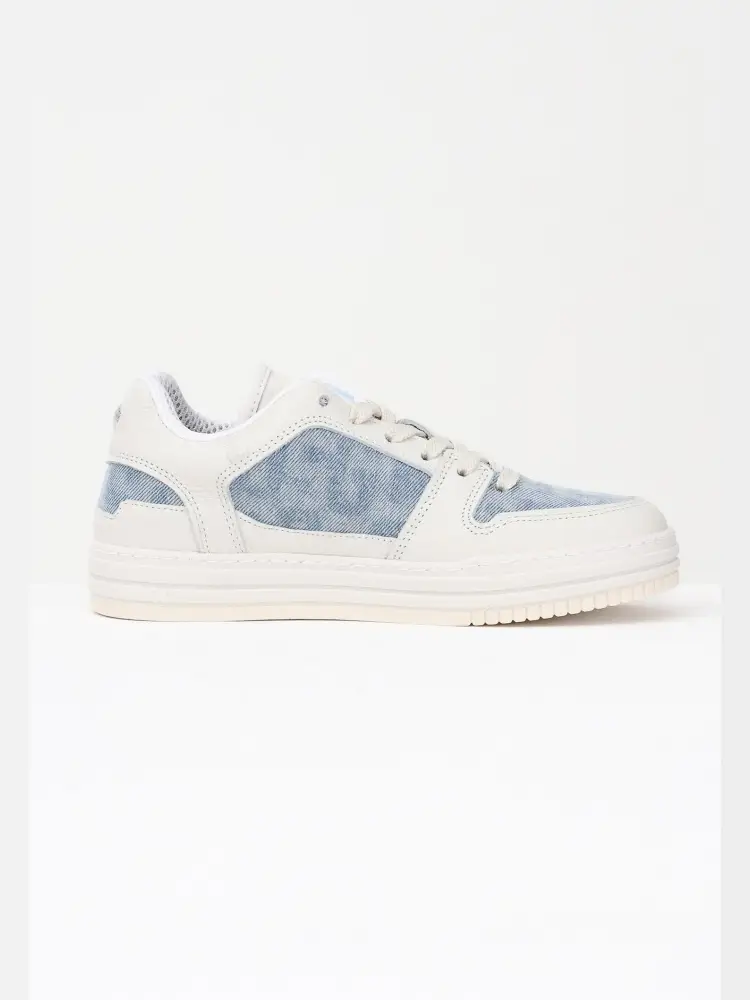 gcds sneakers panna con inserti in denim chiaro