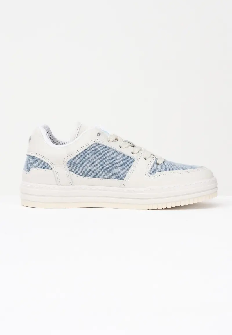 Sneakers panna da donna con inserti in denim chiaro miniatura 3