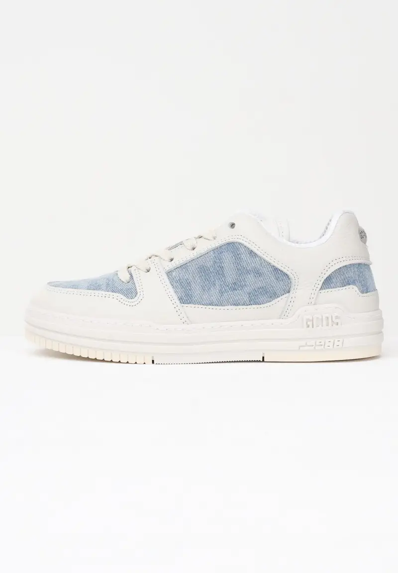 Sneakers panna da donna con inserti in denim chiaro