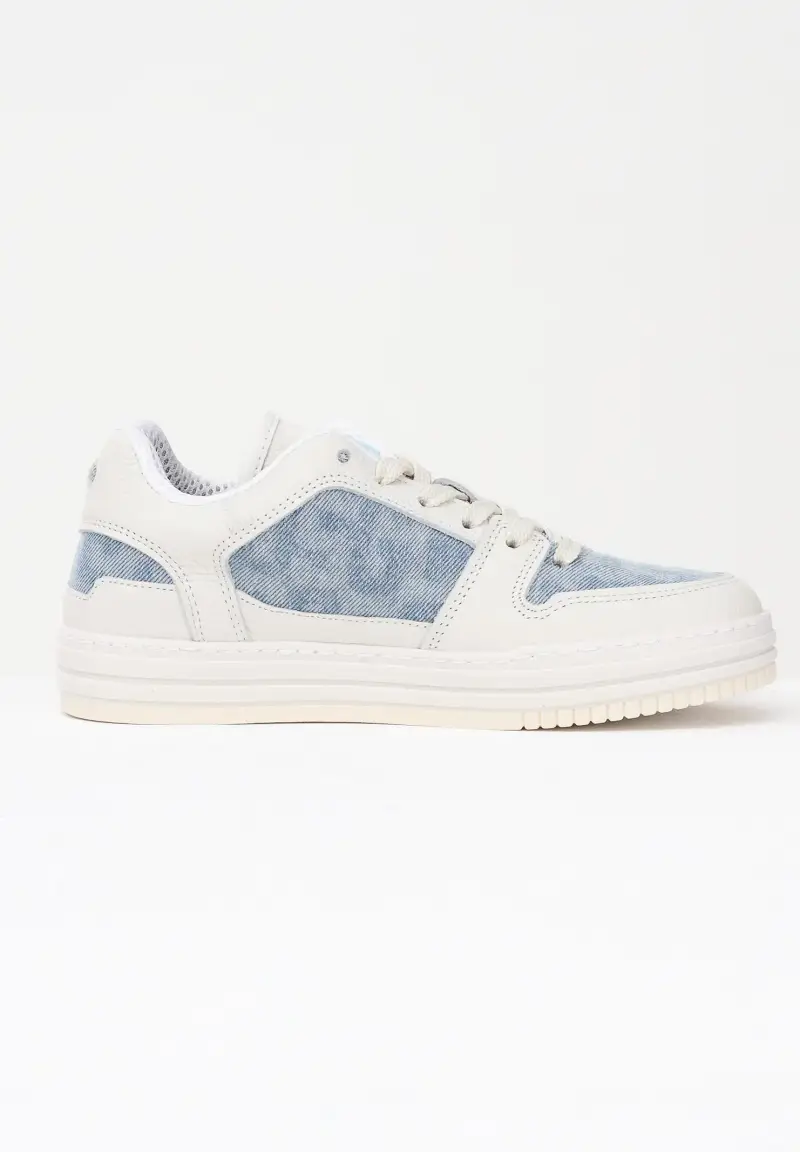 Sneakers panna da uomo con inserti in denim chiaro miniatura 3