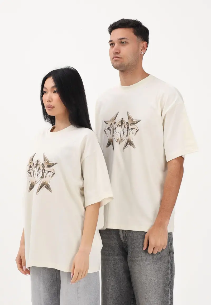 T-shirt a manica corta beige per uomo e donna con stampa logo