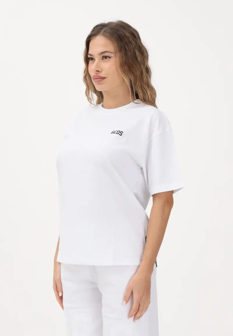 T-shirt a manica corta bianca per donna, ragazzi e bambini con maxi stampa sul retro