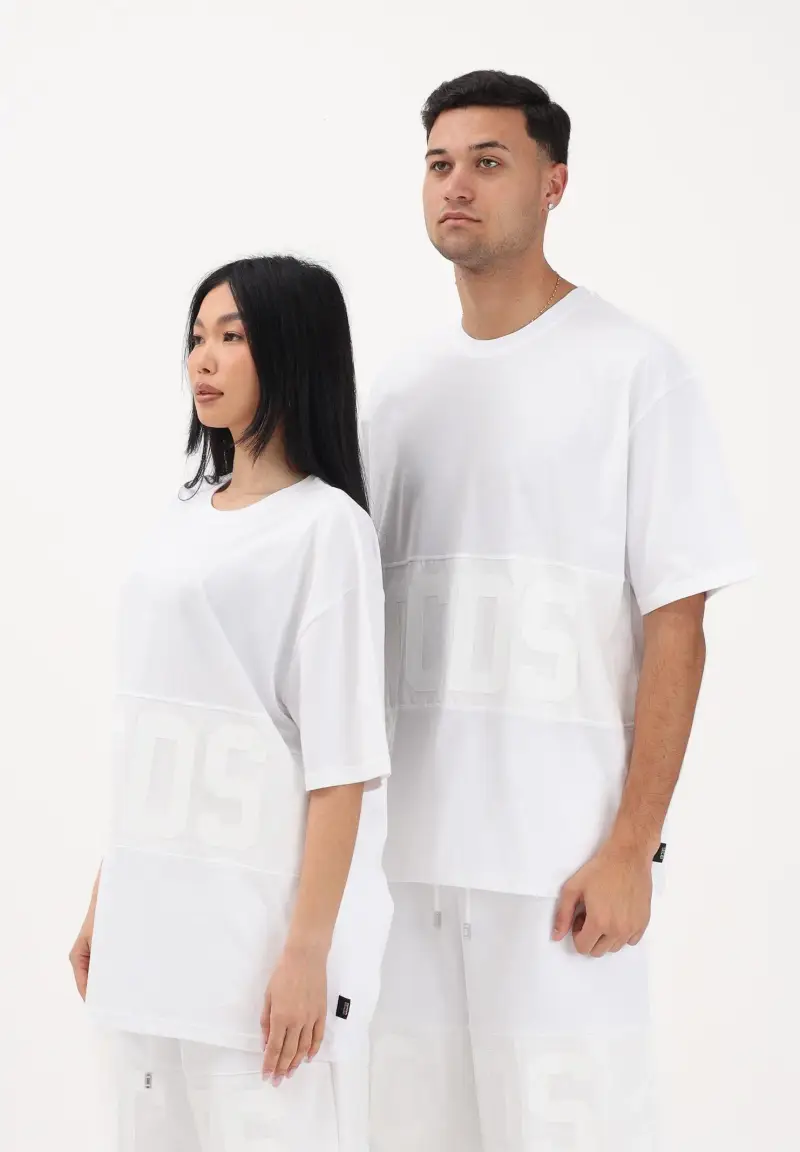 T-shirt a manica corta bianca per uomo e donna con logo