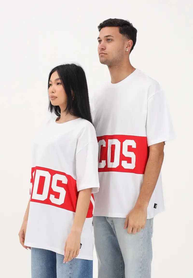 T-shirt a manica corta bianca per uomo e donna con stampa logo