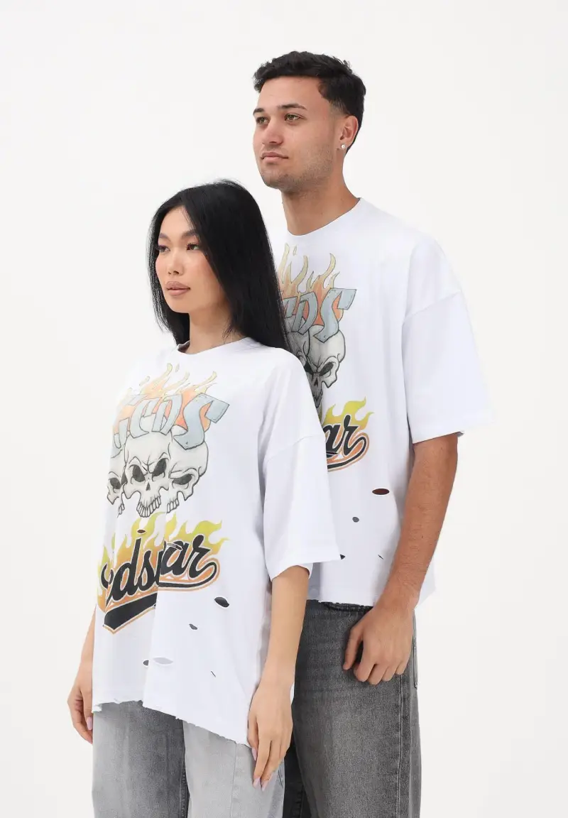 T-shirt a manica corta bianca per uomo e donna con stampa