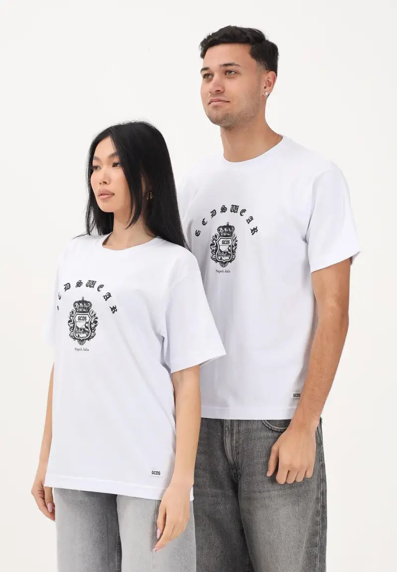 T-shirt a manica corta bianca per uomo e donna con stampa