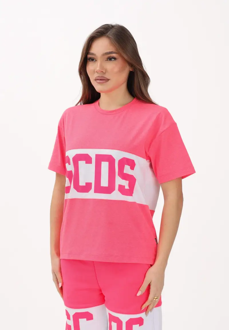 T-shirt a manica corta fucsia per donna, ragazze e bambine con logo