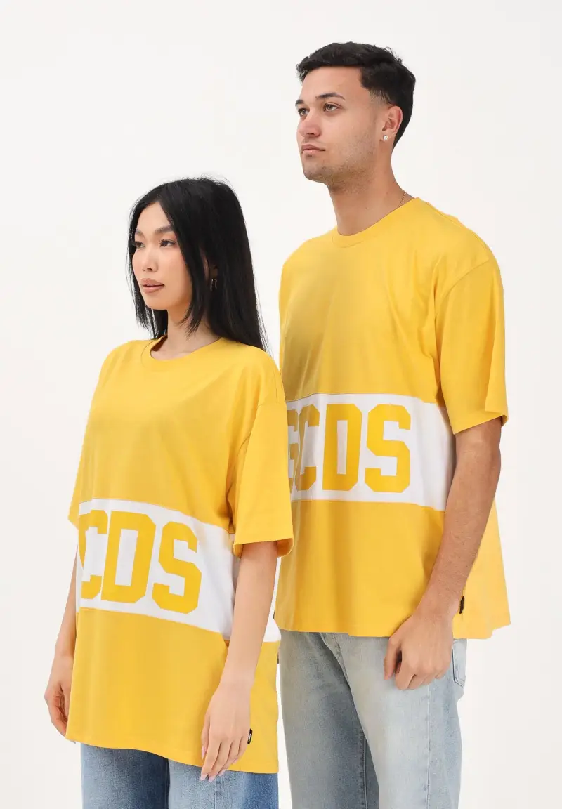 T-shirt a manica corta gialla per uomo e donna con logo