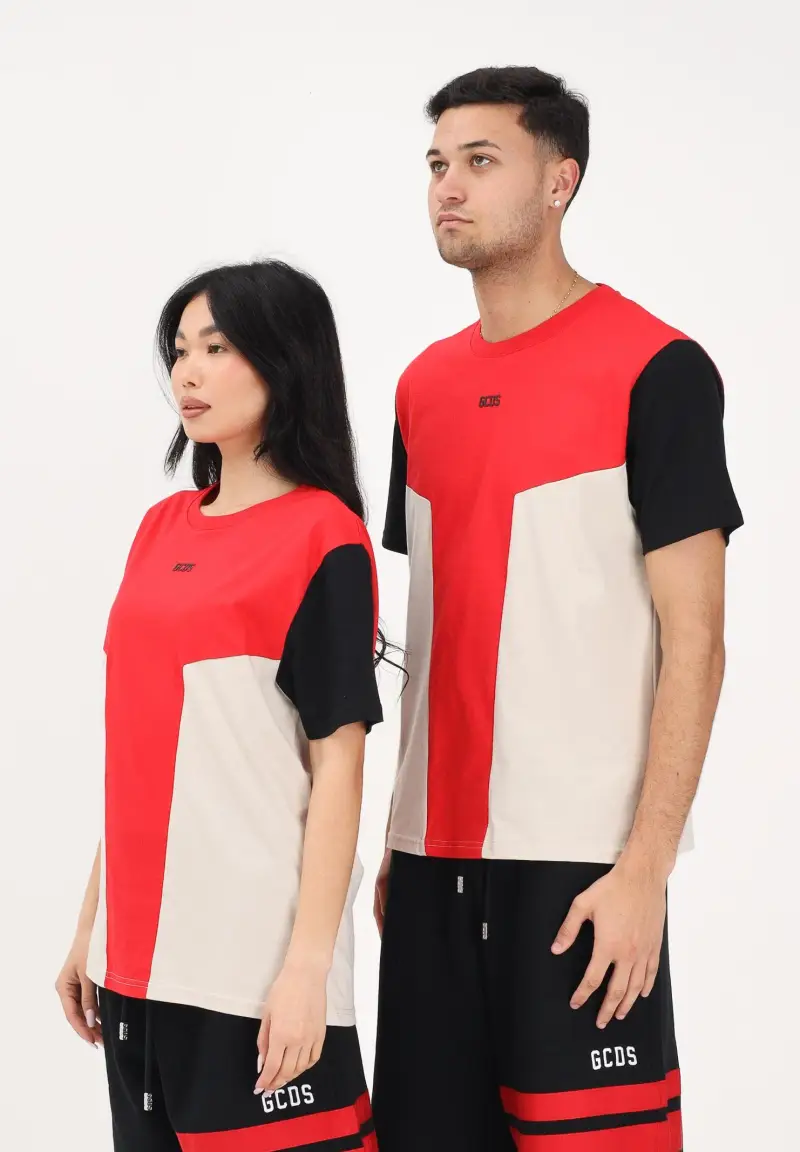 T-shirt a manica corta multicolore per uomo e donna con motivo color block