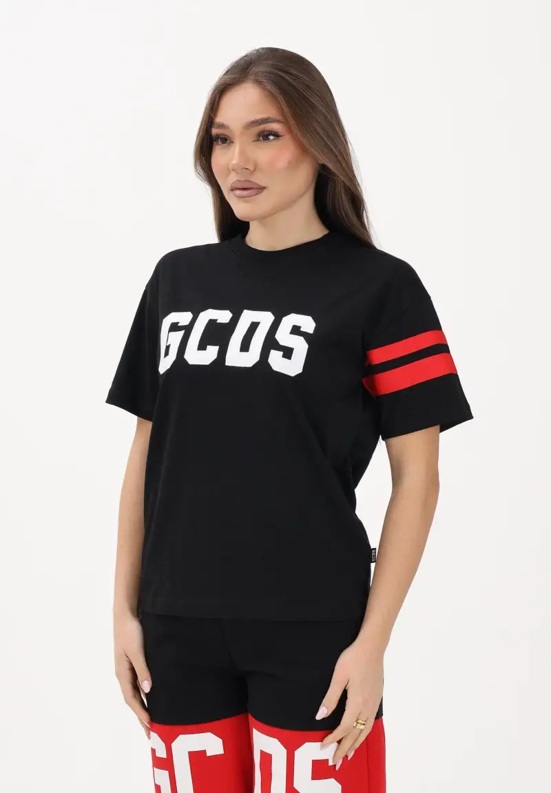 T-shirt a manica corta nera per donna, ragazzi e bambini con logo