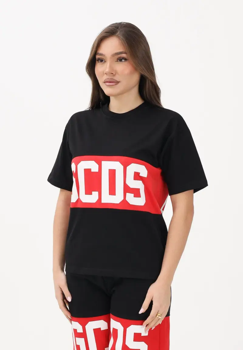 T-shirt a manica corta nera per donna, ragazzi e bambini con stampa logo