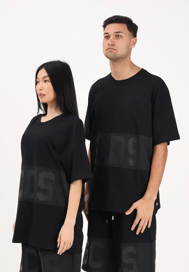 T-shirt a manica corta nera per uomo e donna con logo