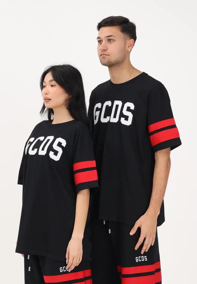 T-shirt a manica corta nera per uomo e donna con logo