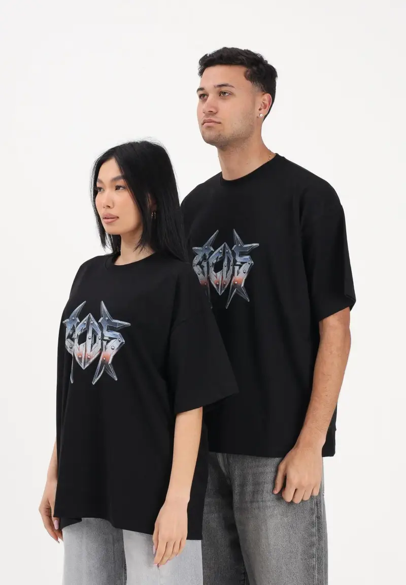 T-shirt a manica corta nera per uomo e donna con stampa logo