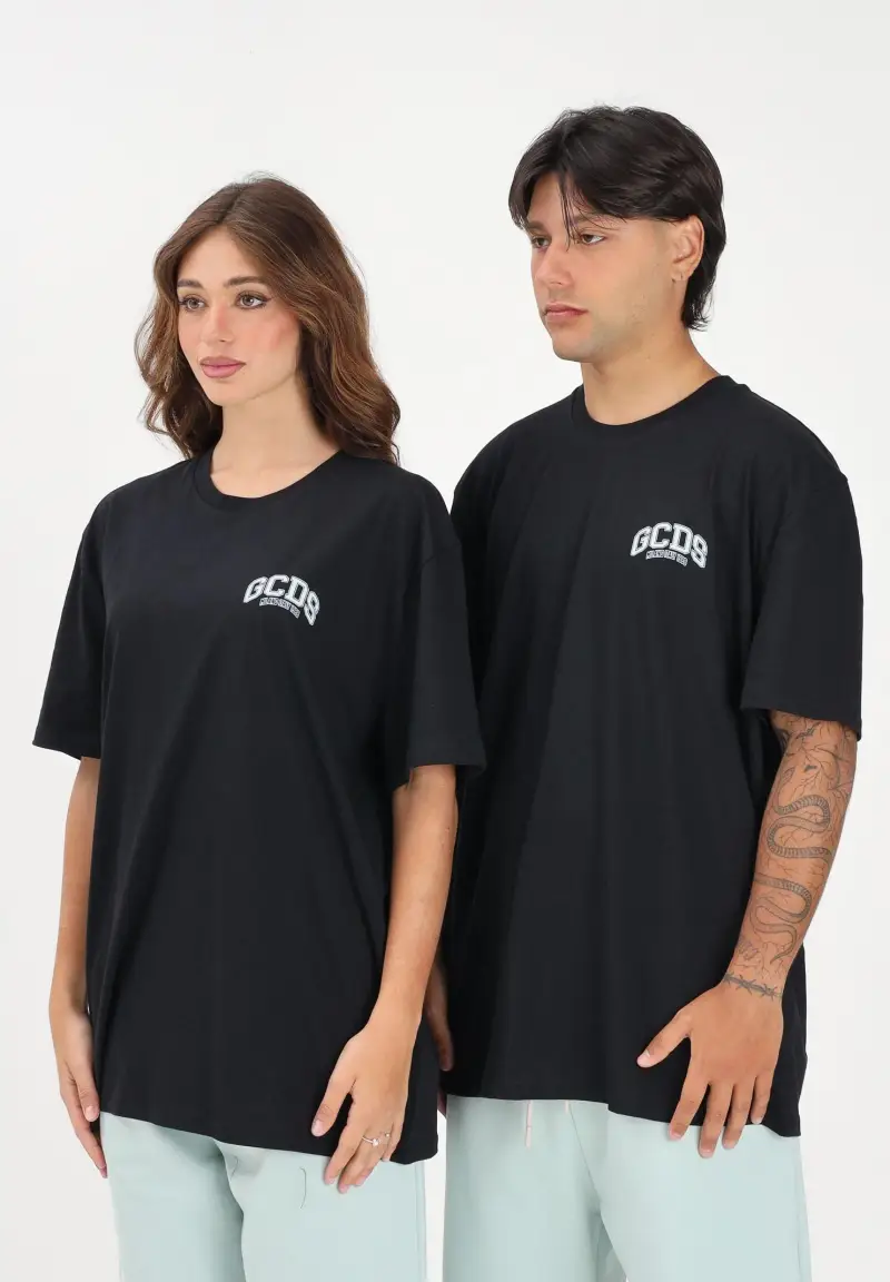 T-shirt a manica corta nera per uomo e donna con stampa logo