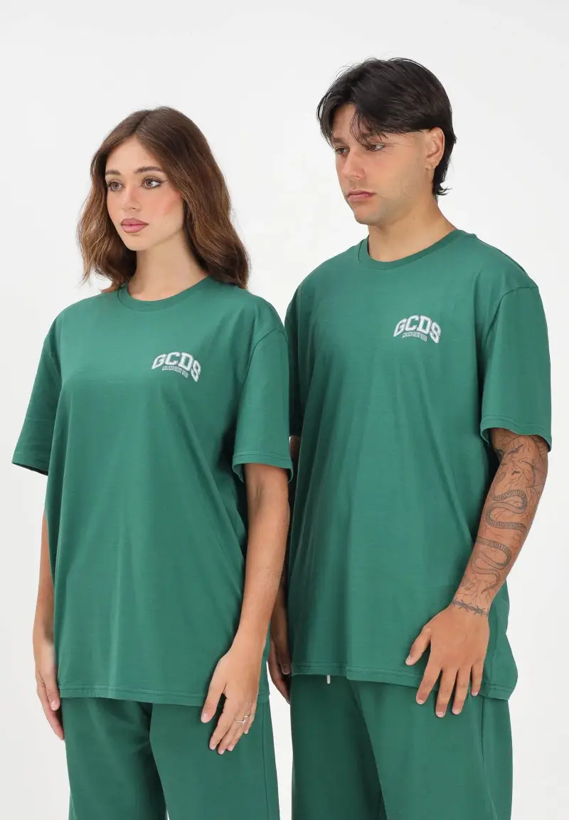 T-shirt a manica corta verde per uomo e donna con stampa logo
