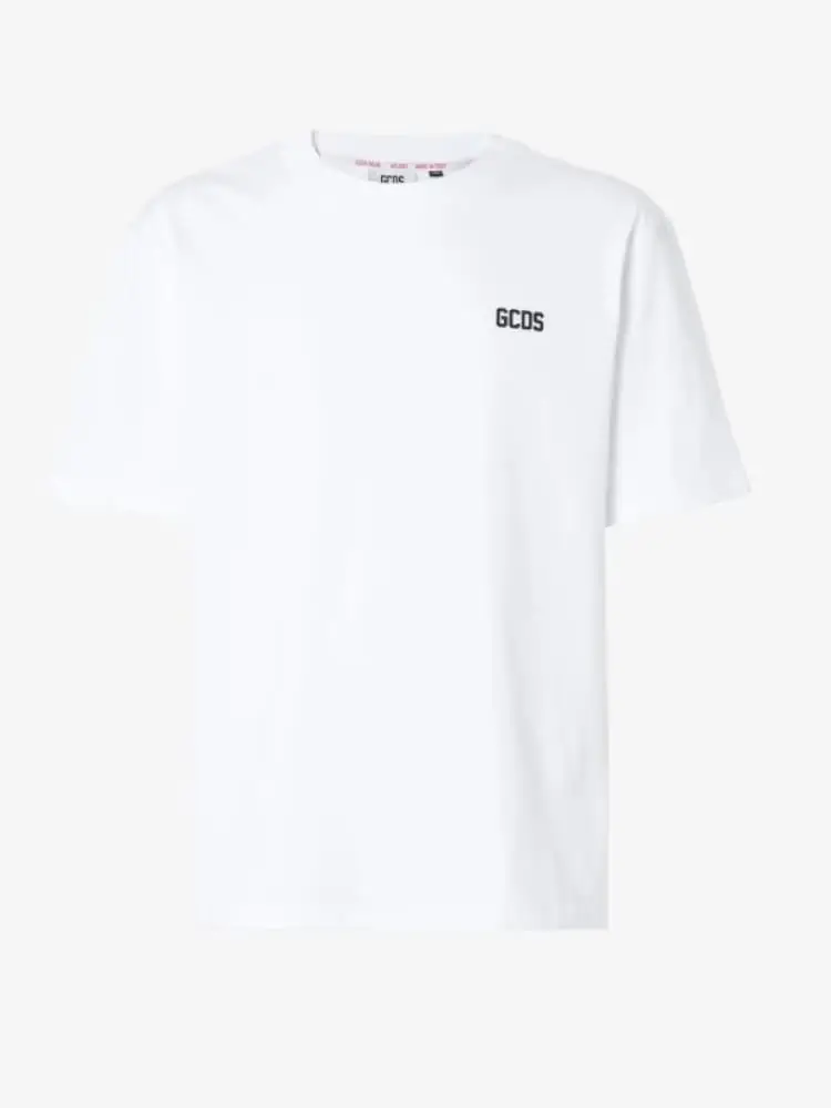 t-shirt bianca con maxi logo lettering dietro