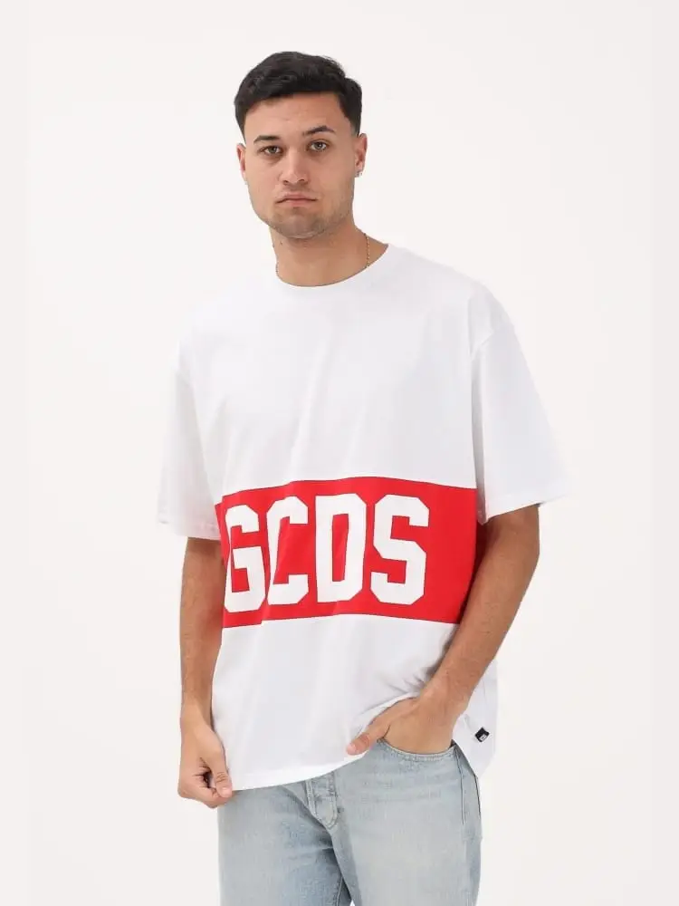 t-shirt bianca iconica con maxi logo lettering