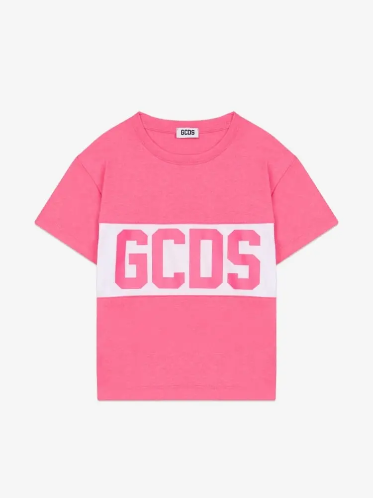 t-shirt junior fucsia con maxi logo iconico