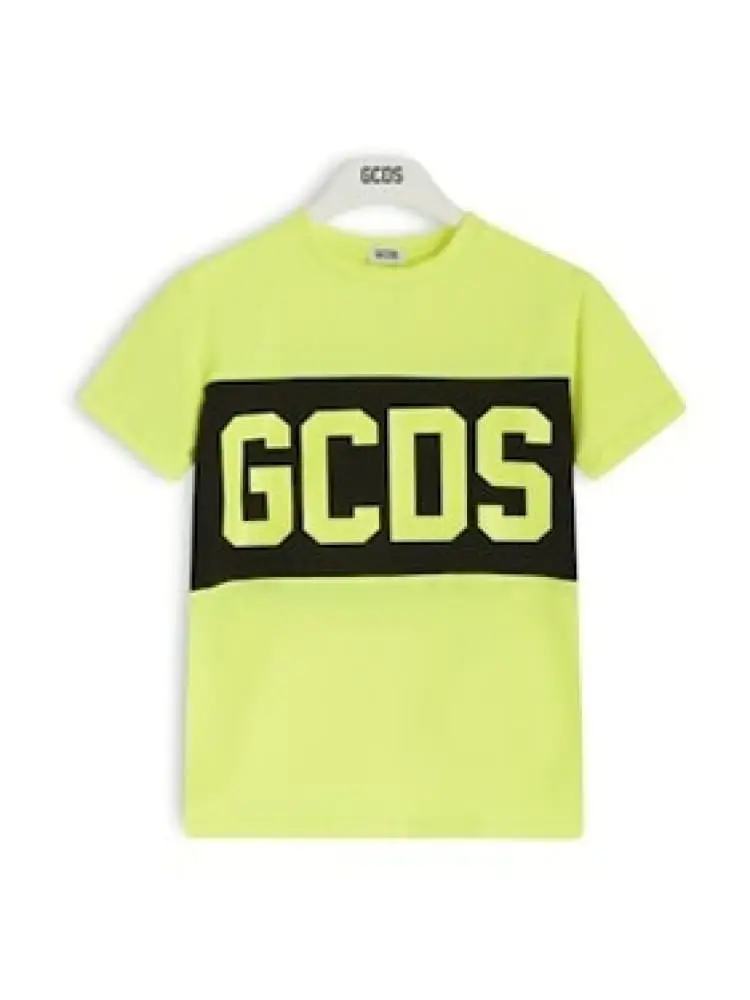 t-shirt kids in cotone giallo fluo con stampa logo nera