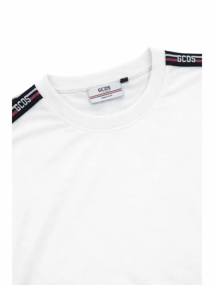 t-shirt uomo in cotone bianco con logo tape laterale miniatura 2