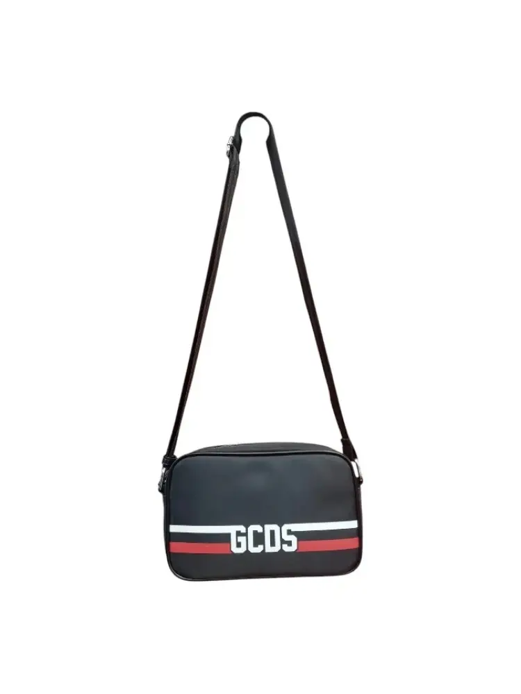 tracolla nera uomo in ecopelle logo sul davanti a contrasto