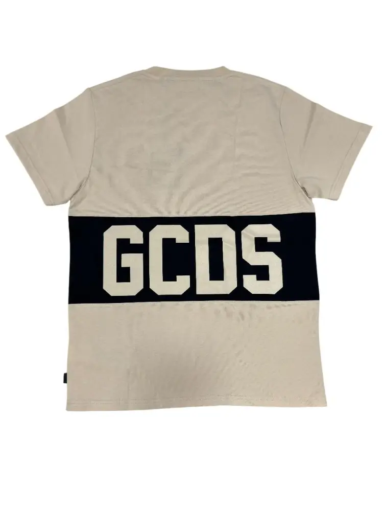 tshirt beige uomo in cotone logo a contrasto miniatura 2