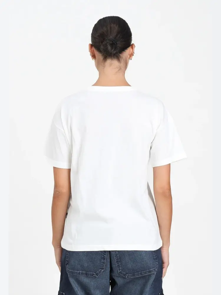 tshirt bianca bambina in cotone logo a contrasto con glitter miniatura 3