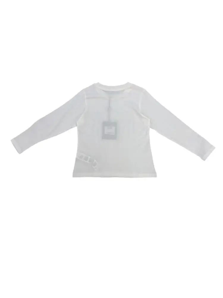 tshirt bianca bambina in cotone manica lunga logo con strass miniatura 2