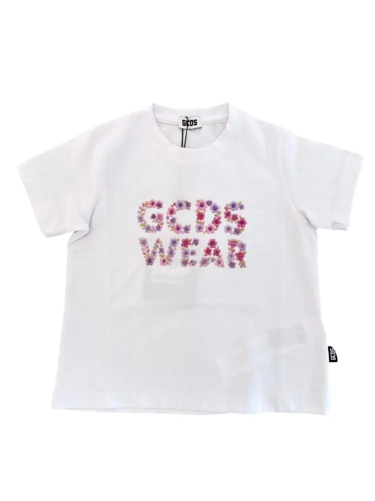 tshirt bianca bambina maxi logo