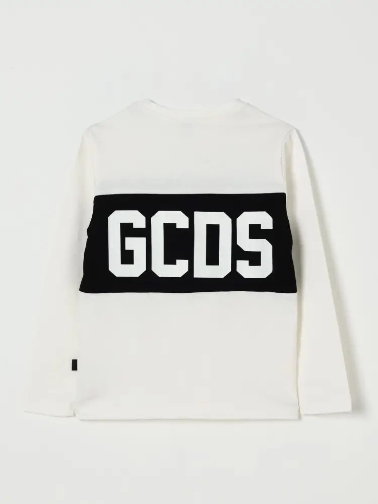 tshirt bianca bambino in cotone manica lunga maxi logo a contrasto miniatura 2