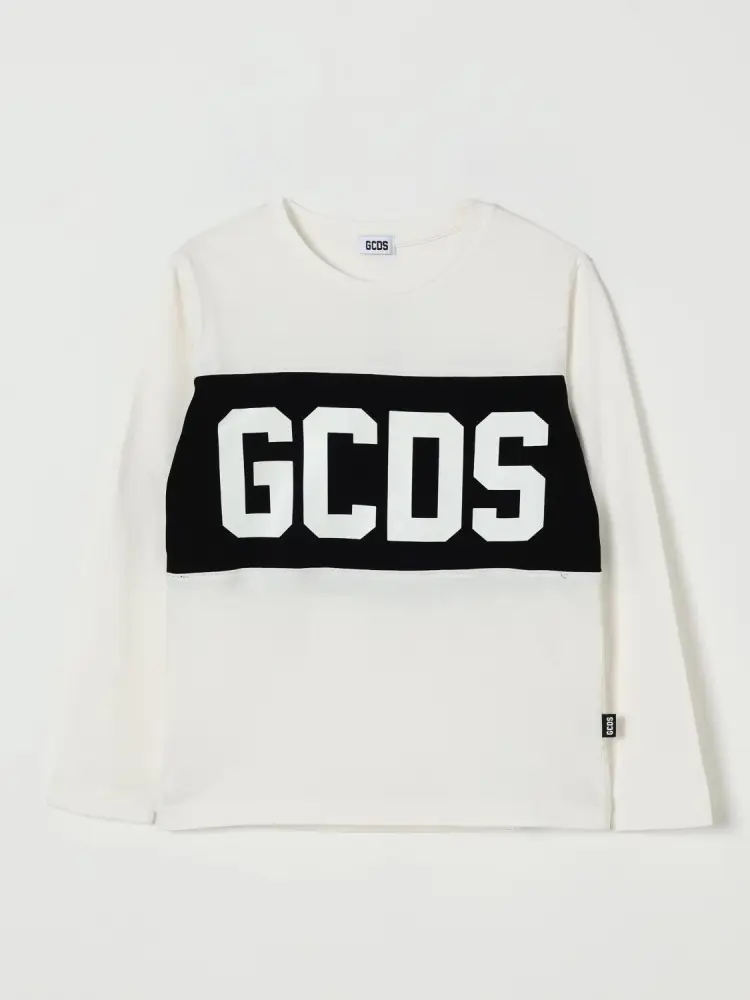 tshirt bianca bambino in cotone manica lunga maxi logo a contrasto