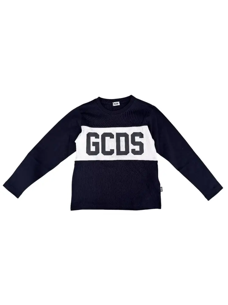 tshirt blu navy bambino logo a contrasto